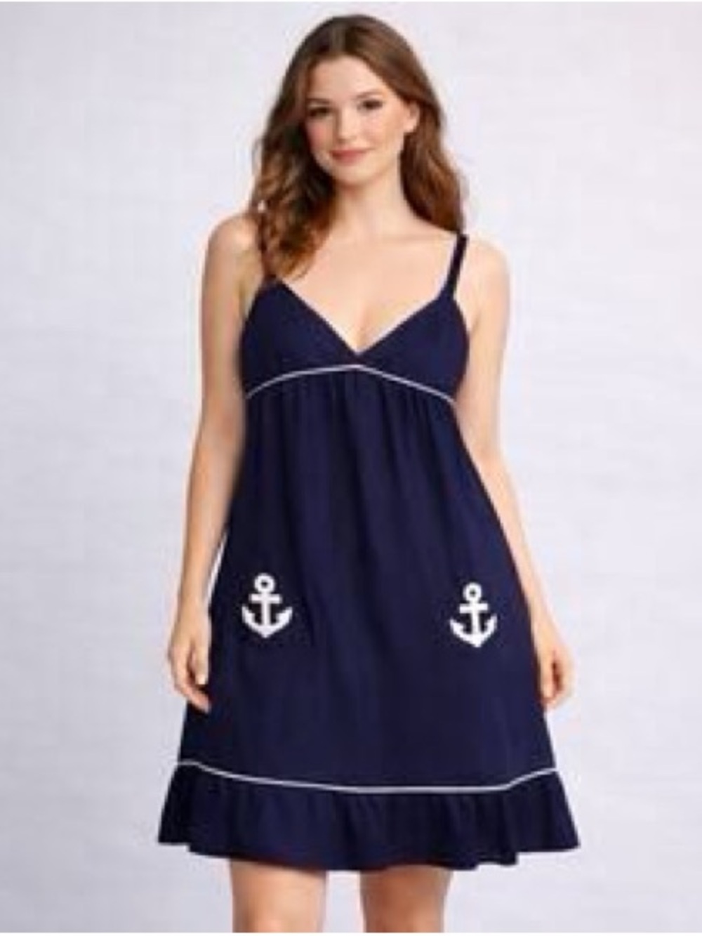 Primp Navy Anchor Babydoll Dress with White Trim